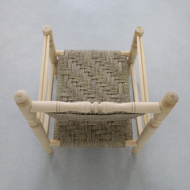 Chaise basse vintage en corde et teck naturel, 1970