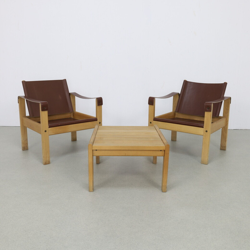 Pair of vintage armchairs with coffee table by Karl Heinz Bergmiller for Escriba, Brazil