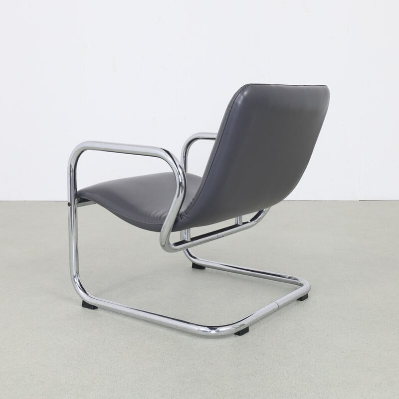 Vintage tubular frame leather armchair, 1970