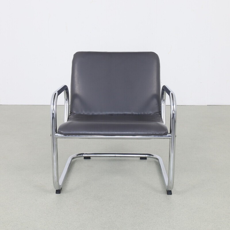 Vintage tubular frame leather armchair, 1970