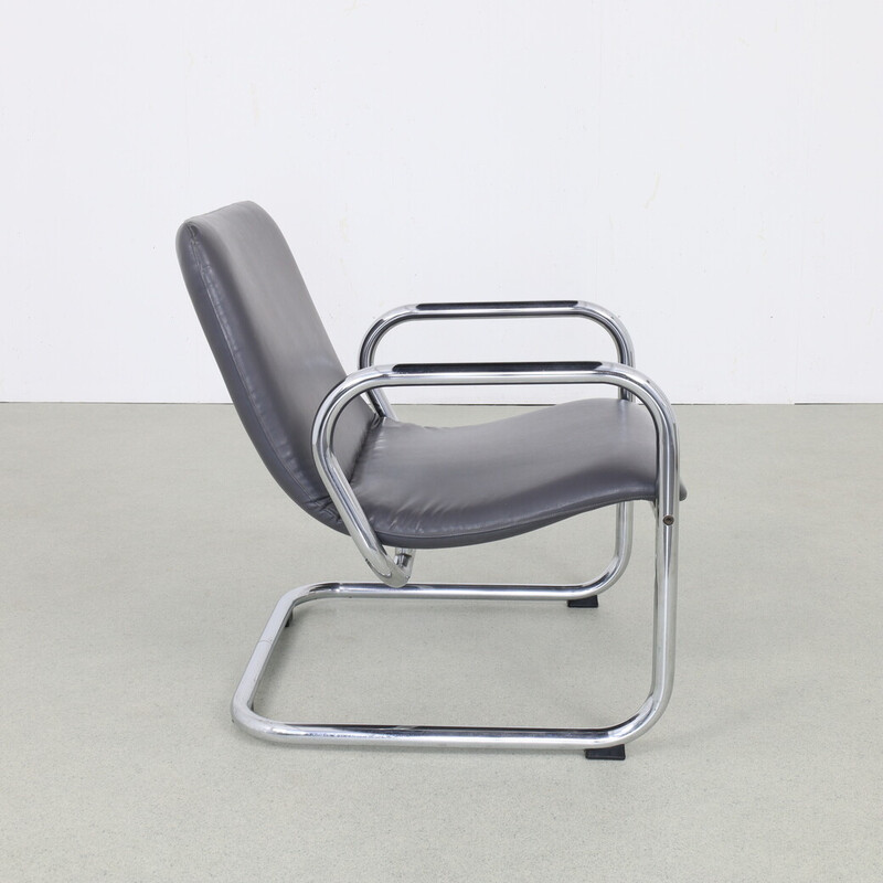 Vintage tubular frame leather armchair, 1970