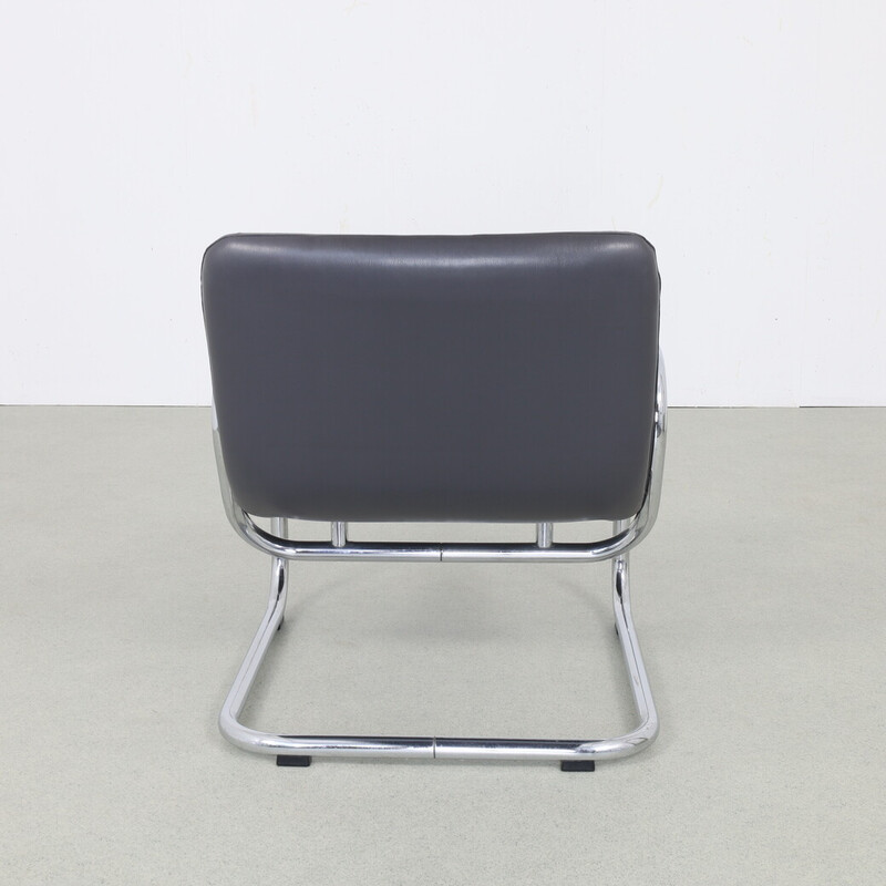 Vintage tubular frame leather armchair, 1970