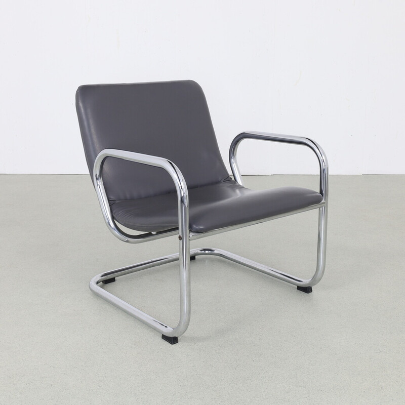 Vintage tubular frame leather armchair, 1970