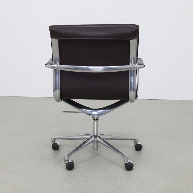 Cadeira de escritório vintage em couro e alumínio da Icf, Itália 1990