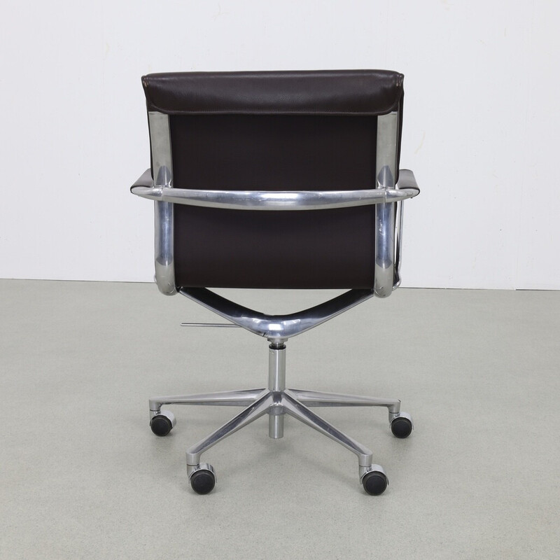 Vintage leather and aluminum office chair by Icf, Italy 1990