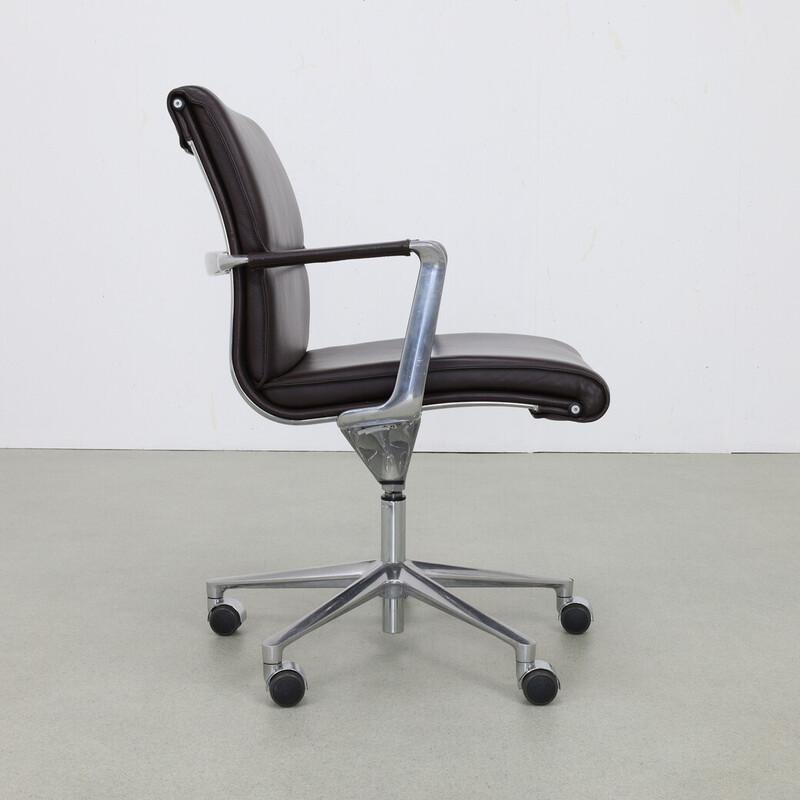 Vintage leather and aluminum office chair by Icf, Italy 1990