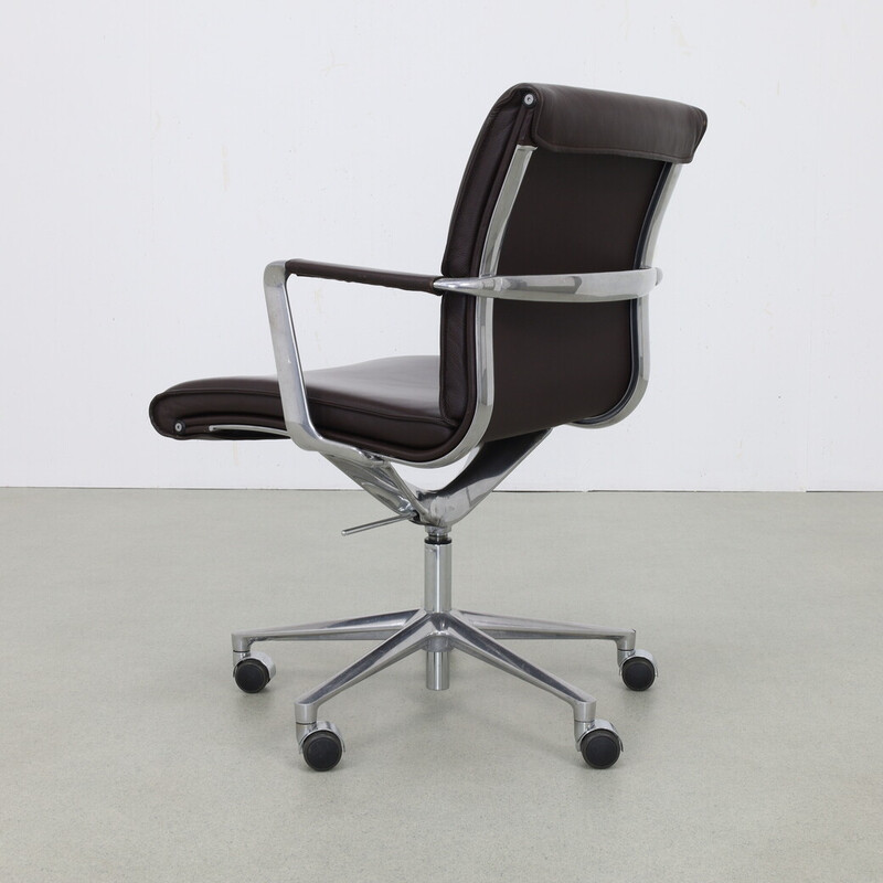 Cadeira de escritório vintage em couro e alumínio da Icf, Itália 1990