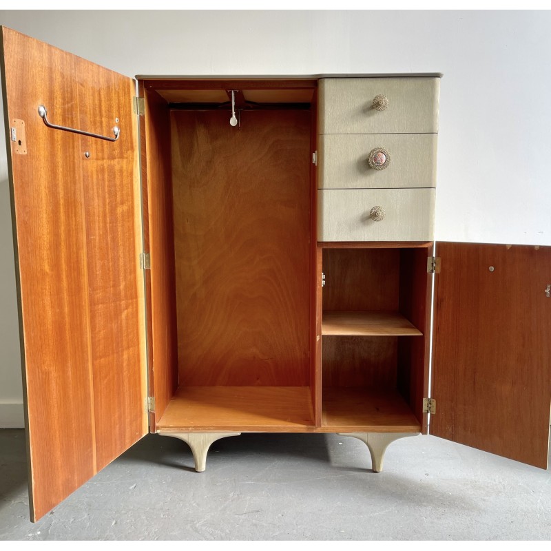 Vintage tallboy wardrobe with 3 drawers, 1960