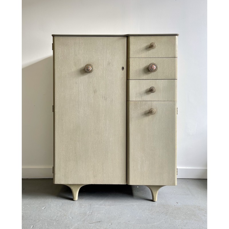 Vintage tallboy wardrobe with 3 drawers, 1960