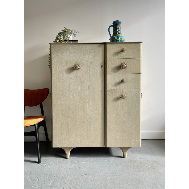 Vintage tallboy wardrobe with 3 drawers, 1960