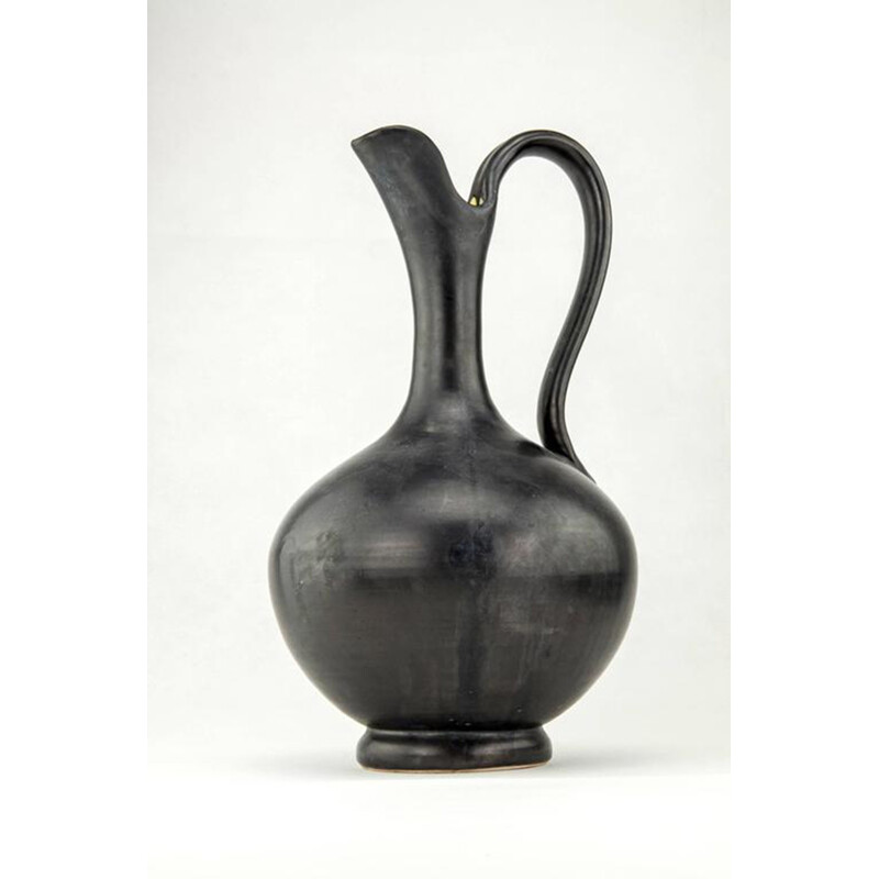 Grand pichet noir en céramique édition Vallauris - 1950