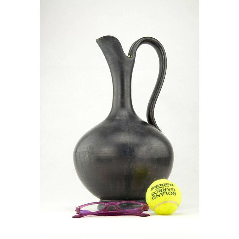 Large black pitcher in ceramics produced by Vallauris - 1950s