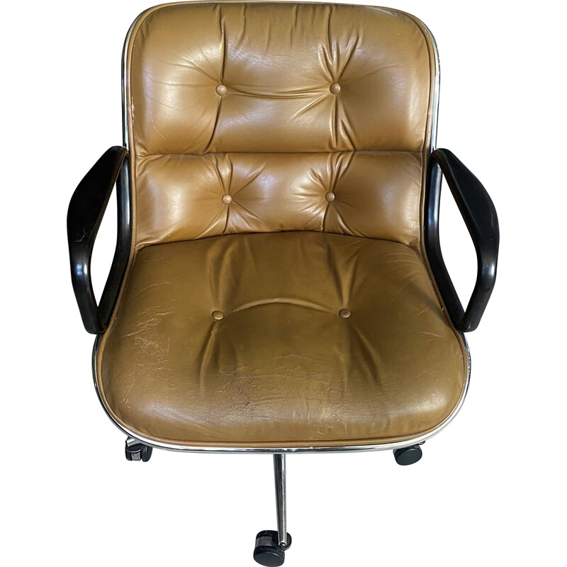 Vintage brown leather office chair by Charles Pollock, 1970