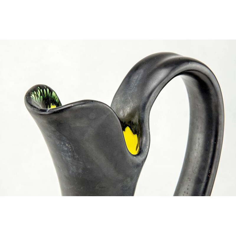 Large black pitcher in ceramics produced by Vallauris - 1950s