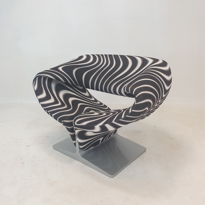 Vintage "Ribbon" chair with ottoman in black momentum fabric by Pierre Paulin for Artifort, France 1990