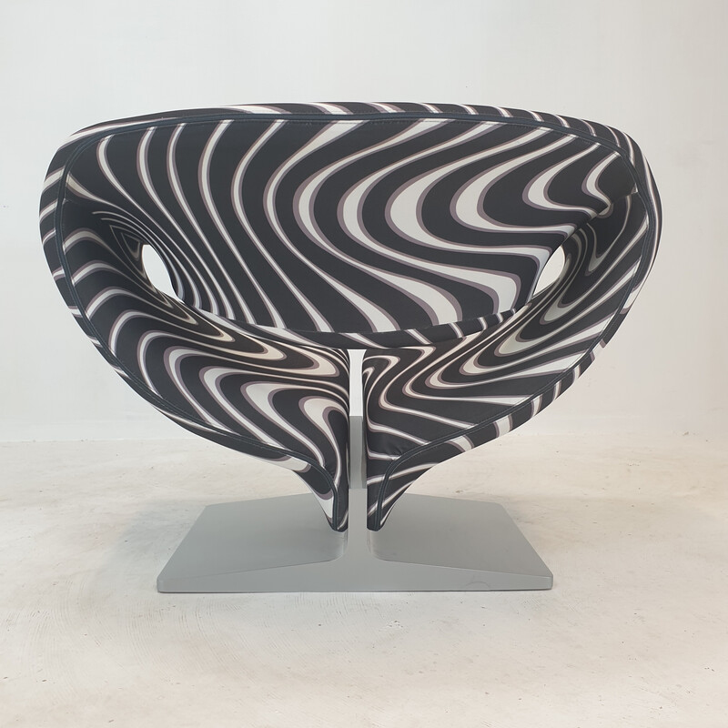 Chaise vintage "Ribbon" avec ottoman en tissu momentum noir par Pierre Paulin pour Artifort, France 1990