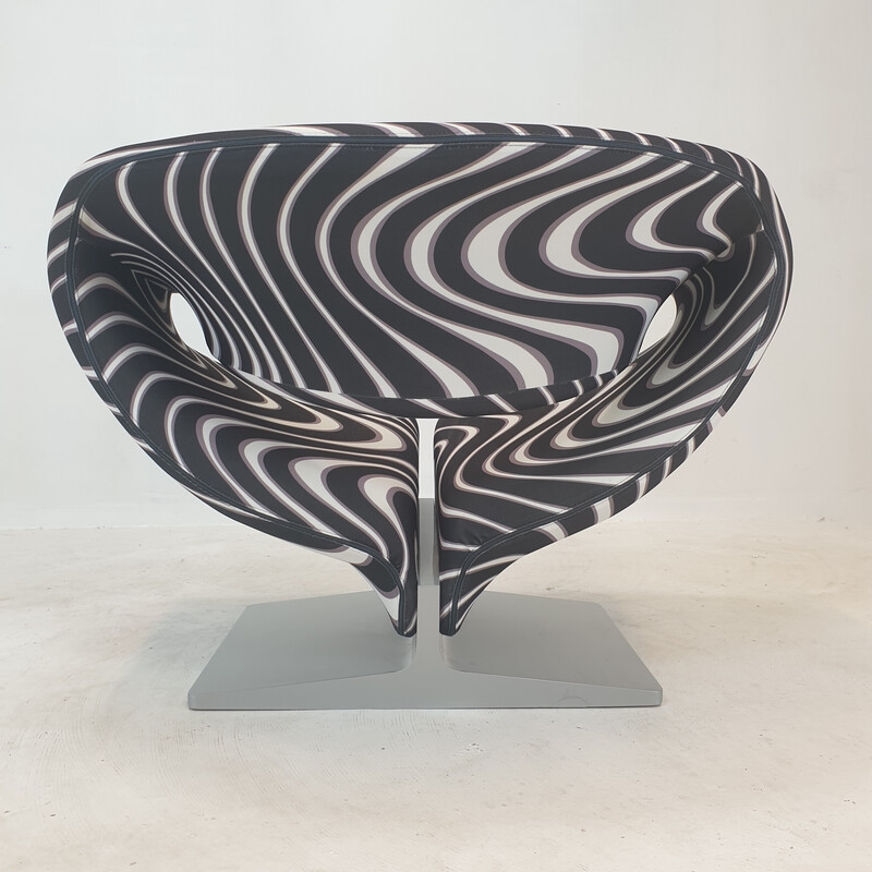 Vintage "Ribbon" chair with ottoman in black momentum fabric by Pierre Paulin for Artifort, France 1990