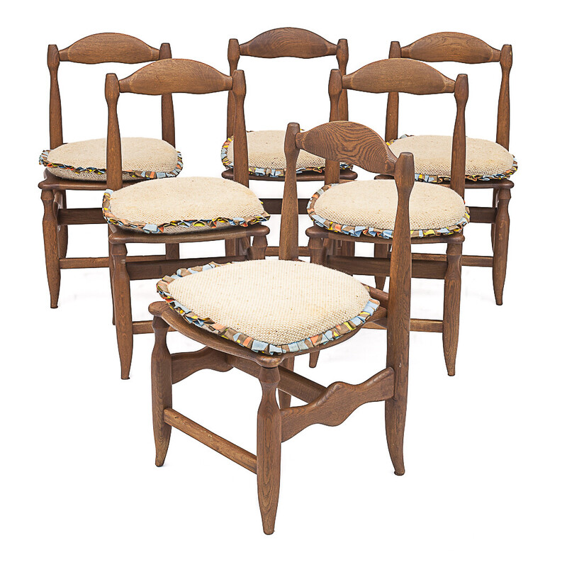 Set of 6 vintage "Charlotte" chairs by Guillerme and Chambron in solid oak, 1950