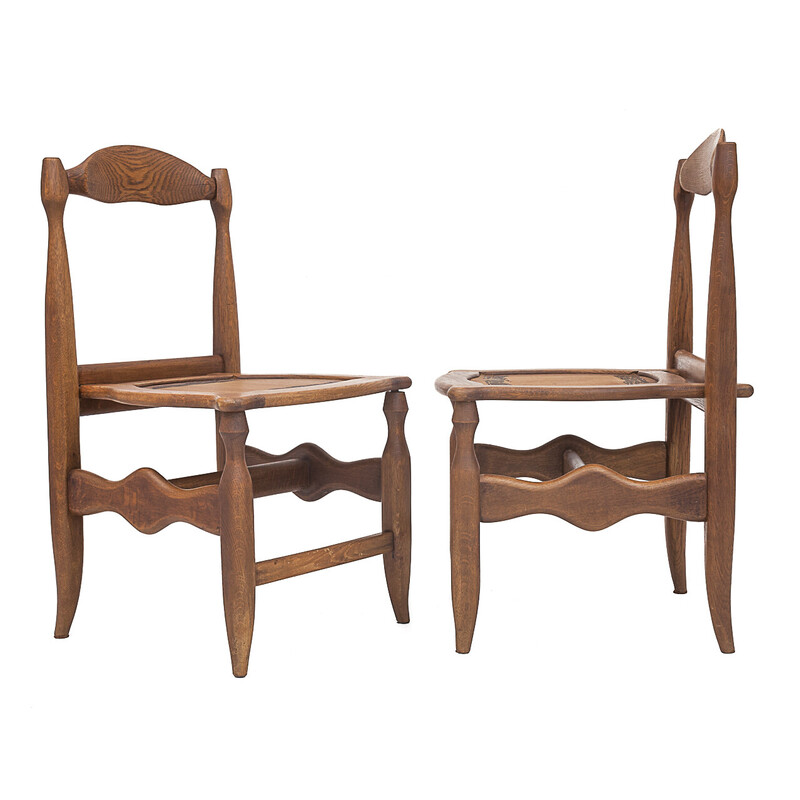 Set of 6 vintage "Charlotte" chairs by Guillerme and Chambron in solid oak, 1950