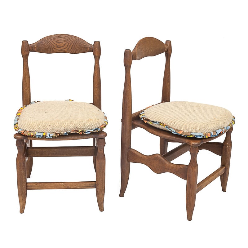 Lote de 6 sillas vintage "Charlotte" de Guillerme et Chambron en roble macizo, 1950