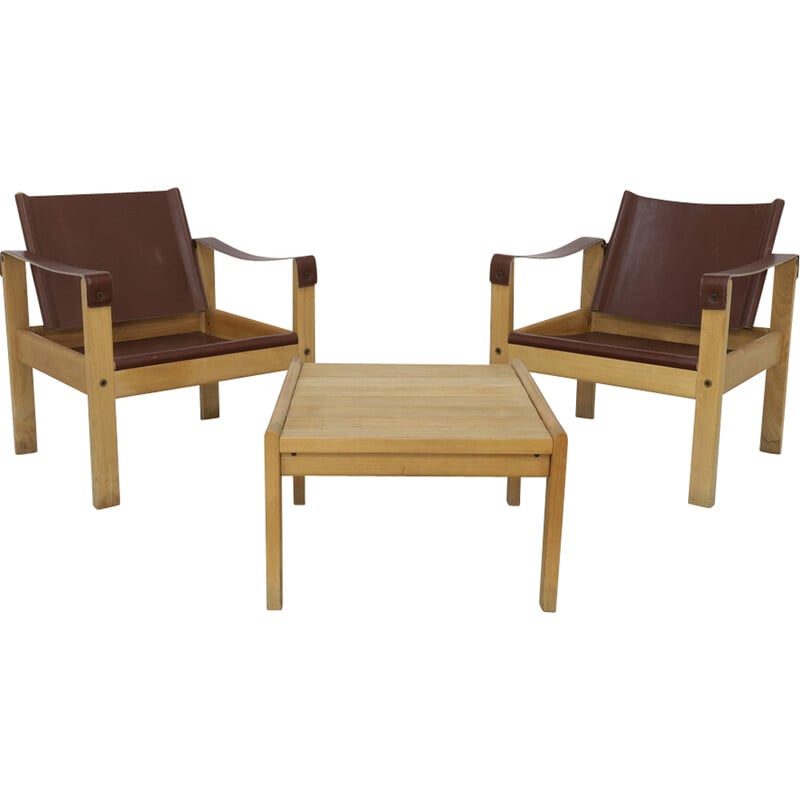 Pair of vintage armchairs with coffee table by Karl Heinz Bergmiller for Escriba, Brazil