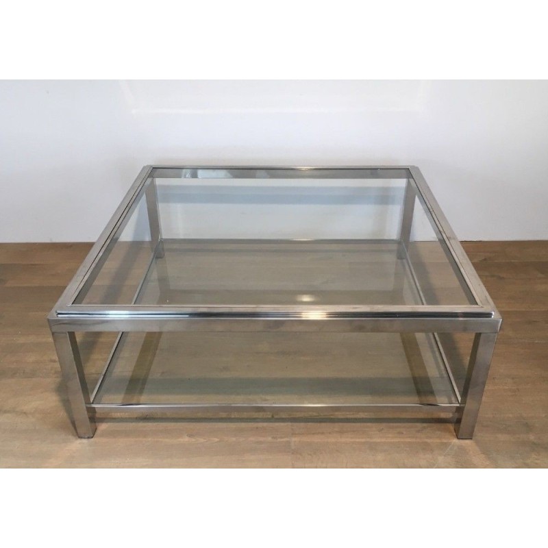 Vintage square chrome coffee table, France 1970