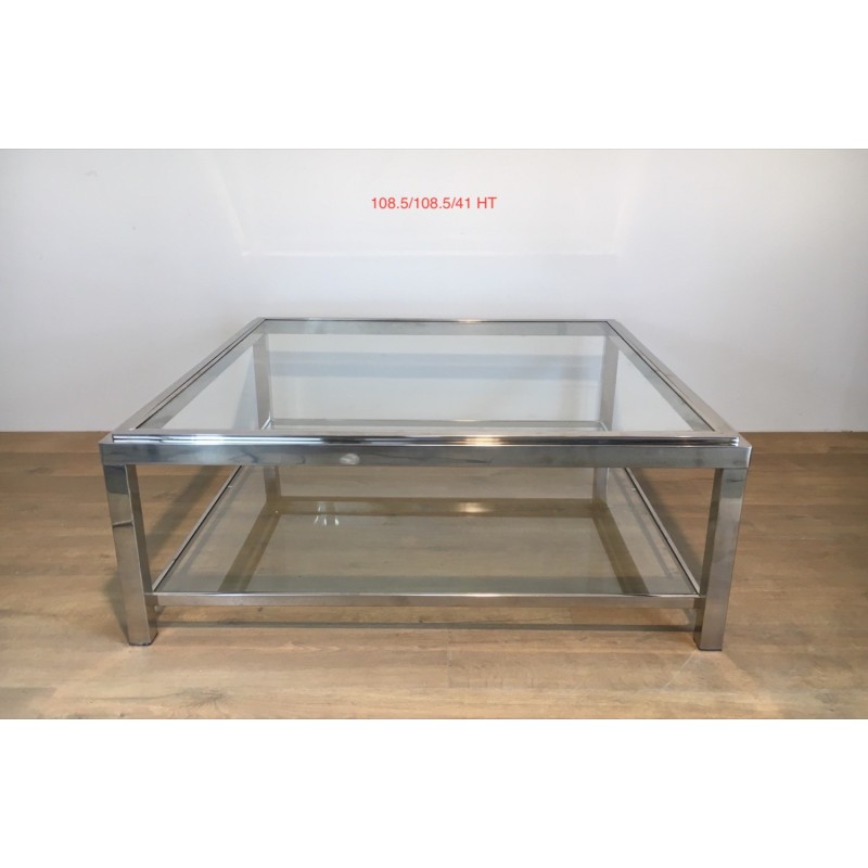 Vintage square chrome coffee table, France 1970