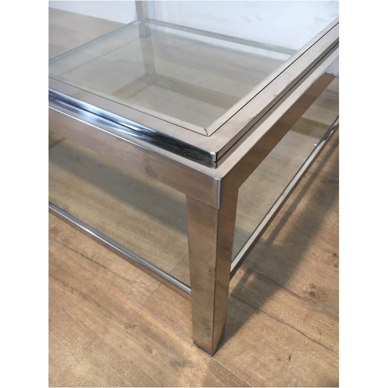 Vintage square chrome coffee table, France 1970