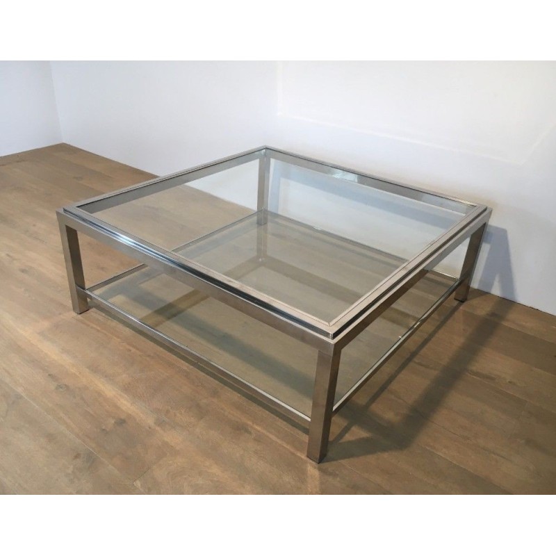 Vintage square chrome coffee table, France 1970