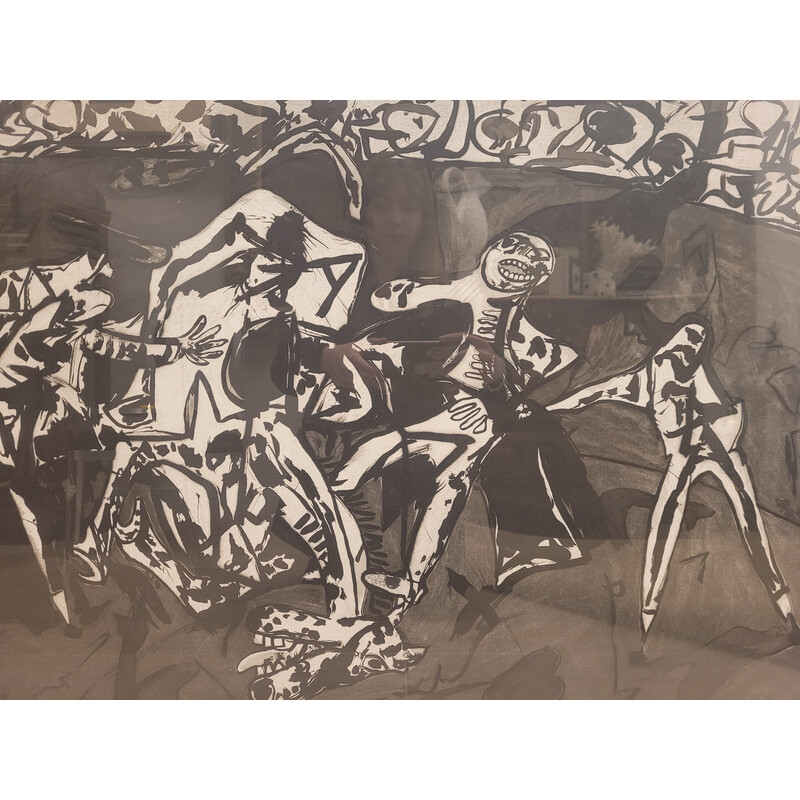 Tableau vintage "Tauromachie : chute et capture" par Juan Barjola