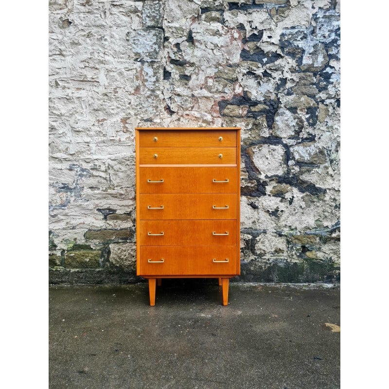 Vintage chest of drawers in oak and solid wood with 6 drawers