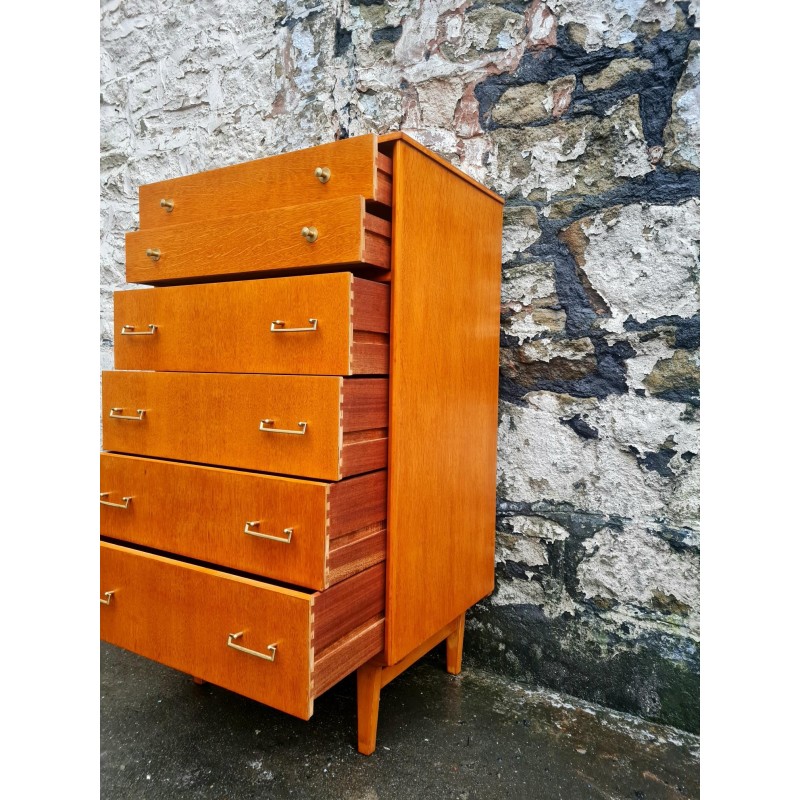 Vintage chest of drawers in oak and solid wood with 6 drawers