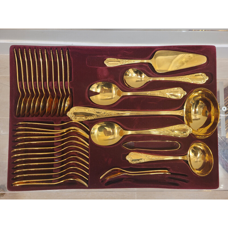 Vintage stainless steel and 24k gold plated cutlery by RSG Rostfrei Solingen, Germany 1970