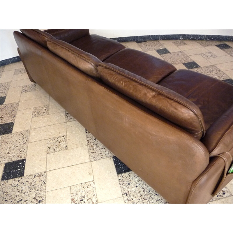 DS61 3-seater brown leather sofa produced by De Sede - 1960s