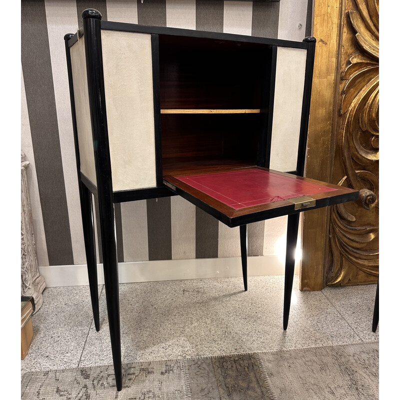 Pair of vintage Art Deco desks in black lacquered wood and parchment