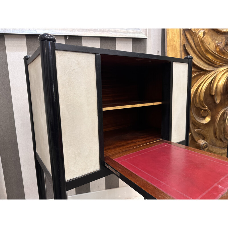 Pair of vintage Art Deco desks in black lacquered wood and parchment