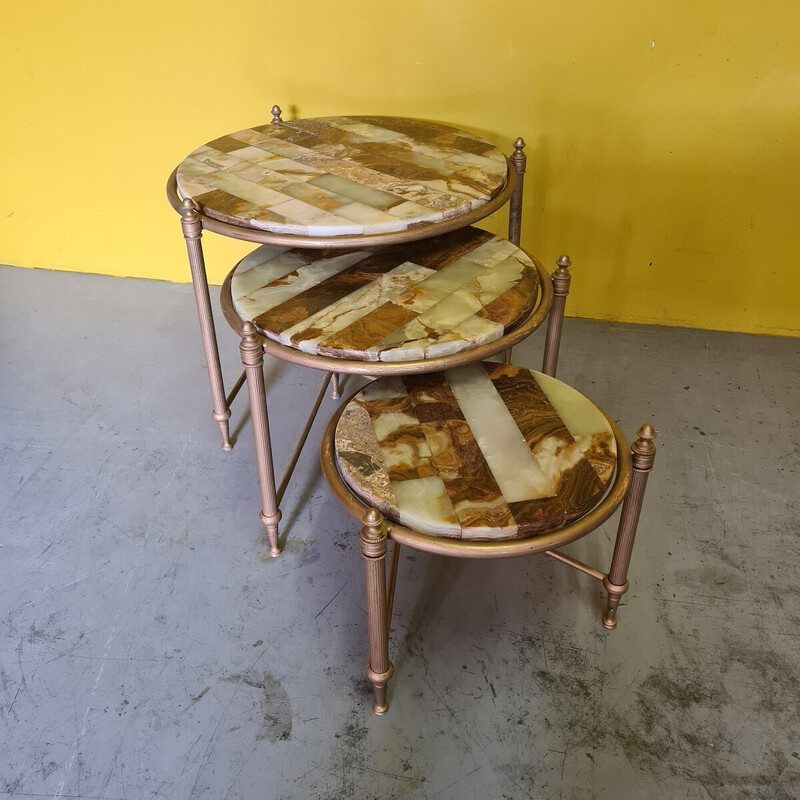 Vintage nesting tables with onyx tops, 1960