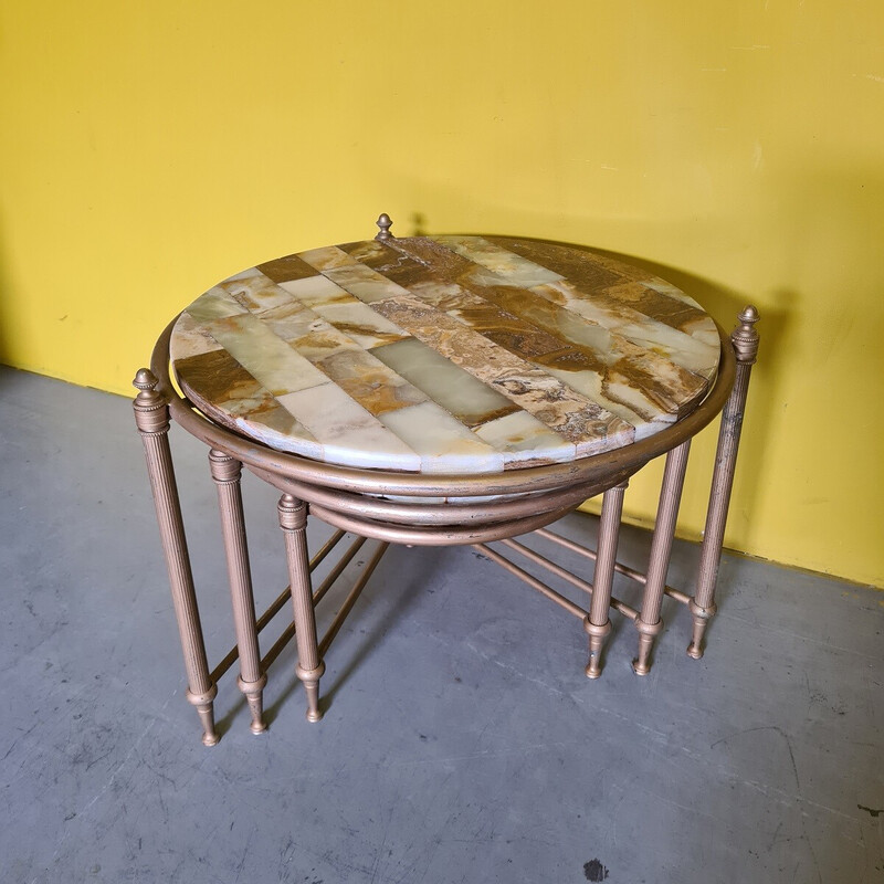 Tables gigognes vintage avec plateaux en onyx, 1960