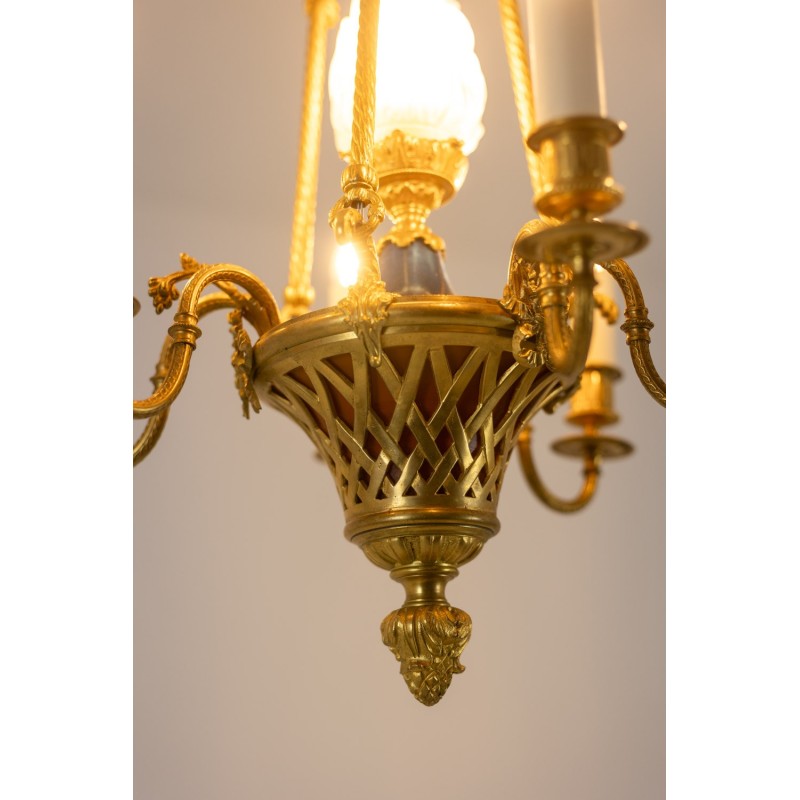 Vintage gilded bronze chandelier with 6 arms of light, 1900