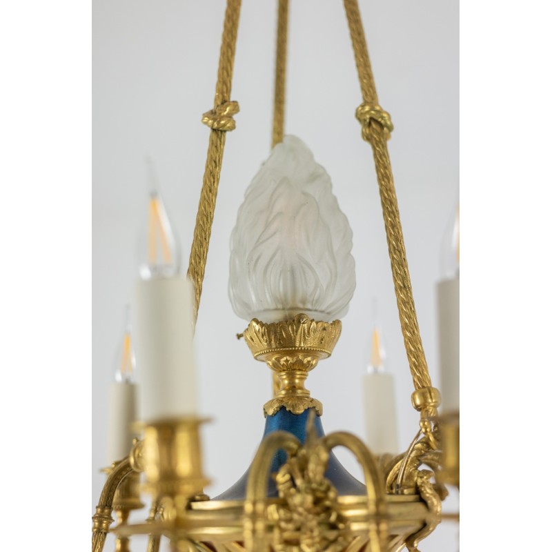 Vintage gilded bronze chandelier with 6 arms of light, 1900