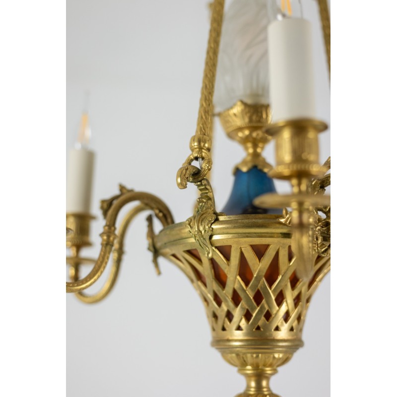 Vintage gilded bronze chandelier with 6 arms of light, 1900
