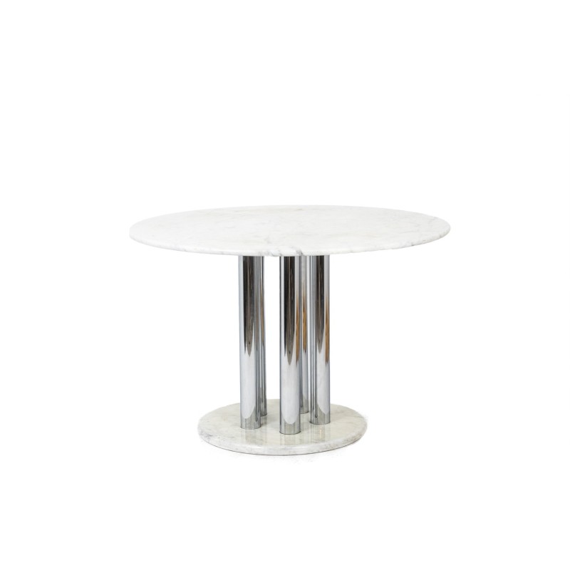 Vintage round table in marble and chrome metal, Italy 1970