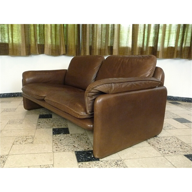 DS61 two-seater brown leather sofa produced by De Sede - 1960s