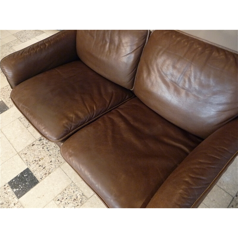 DS61 two-seater brown leather sofa produced by De Sede - 1960s