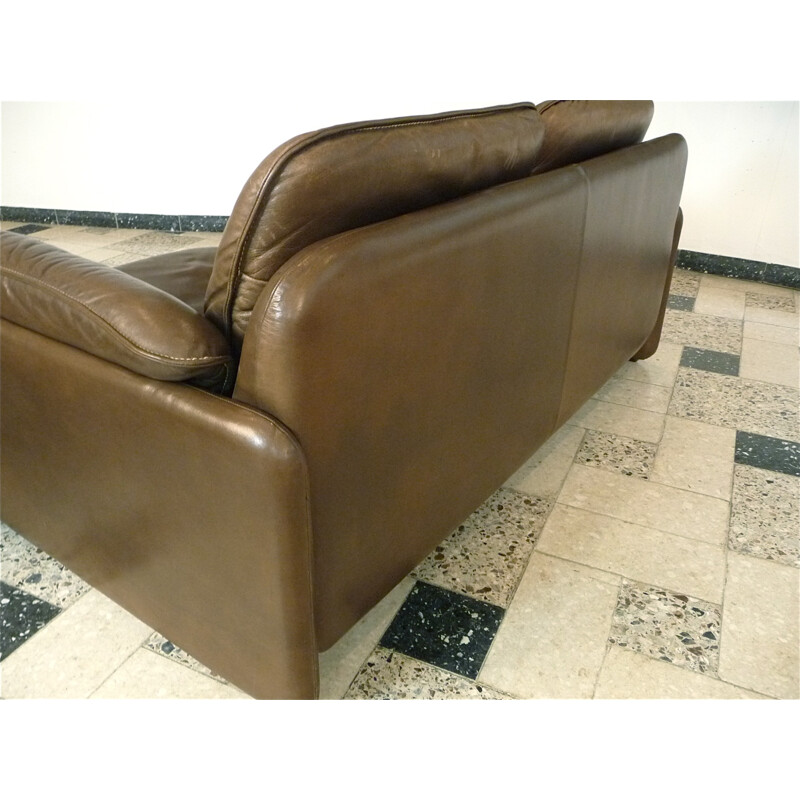 DS61 two-seater brown leather sofa produced by De Sede - 1960s