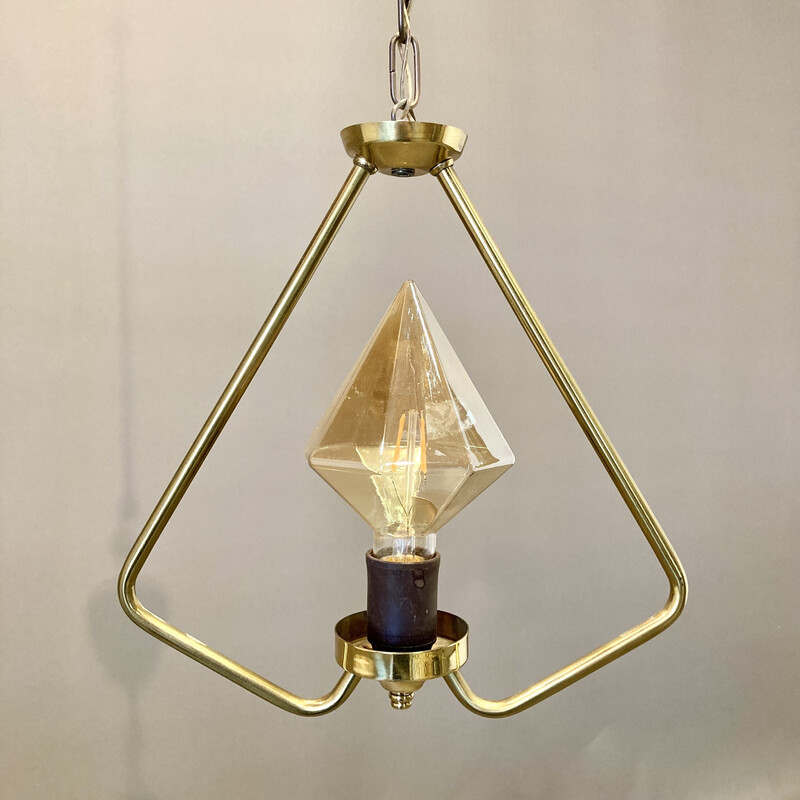 Suspension vintage en métal et verre, 1950