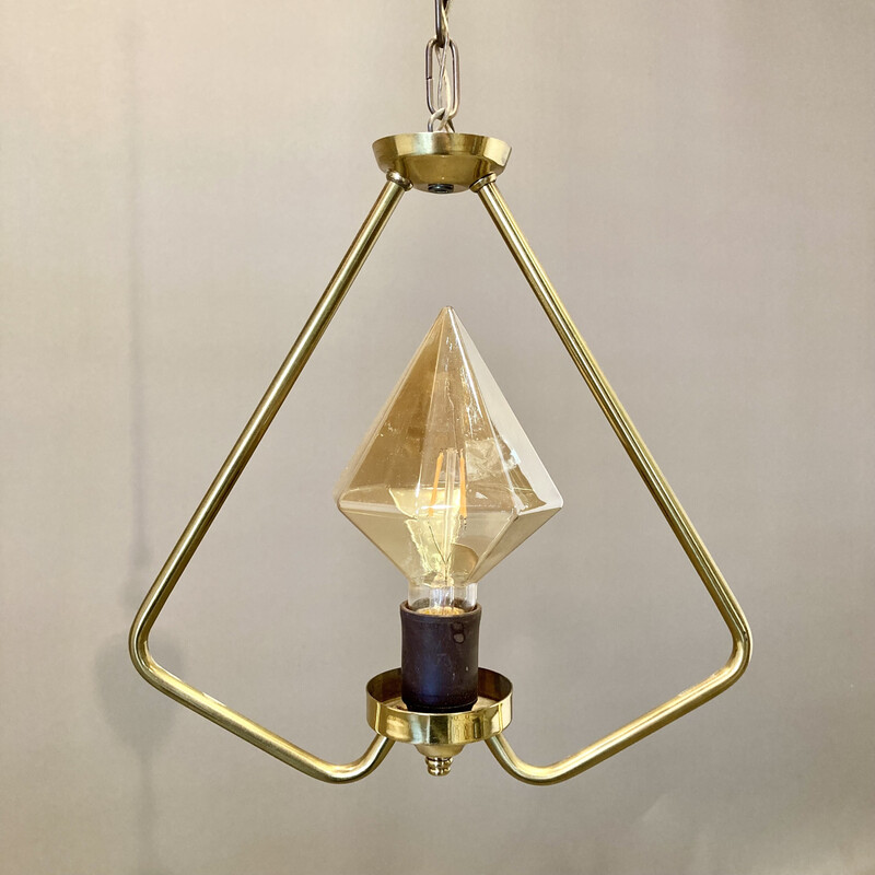 Vintage metal and glass pendant lamp, 1950