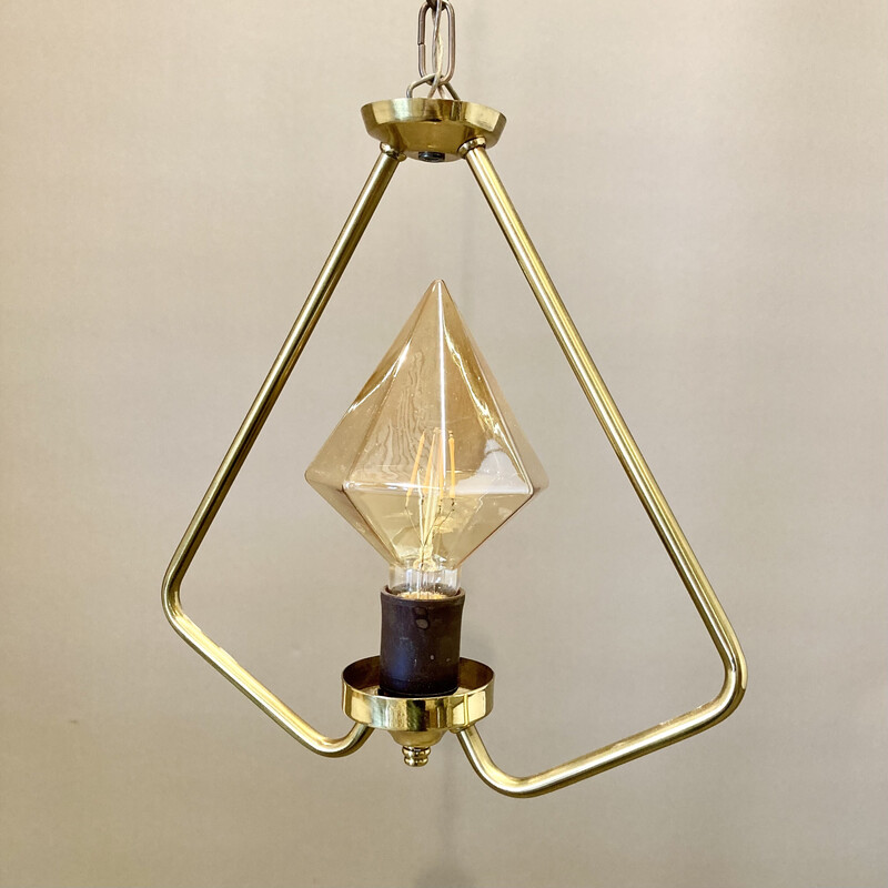 Suspension vintage en métal et verre, 1950