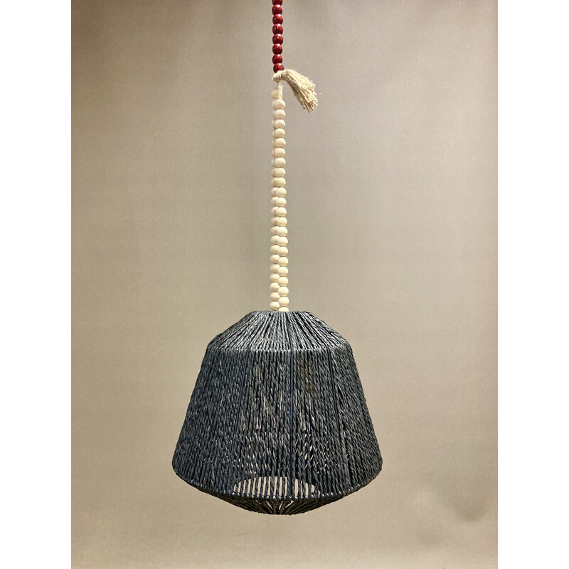 Vintage hanglamp van touw en hout