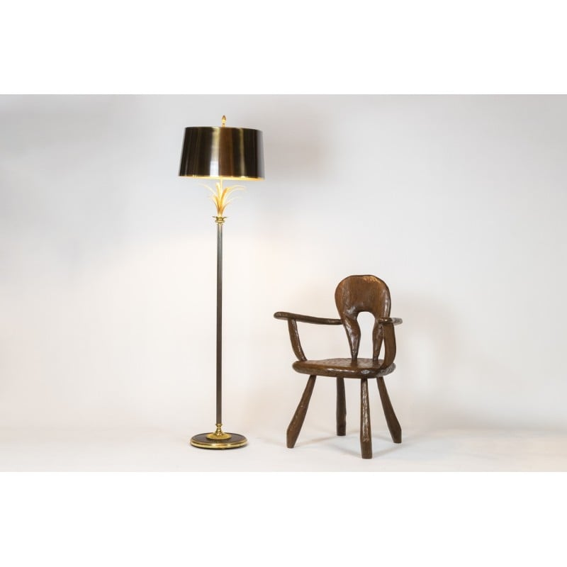 Vintage "Roseau" floor lamp in bronze and gilded brass for La Maison Charles, France 1970